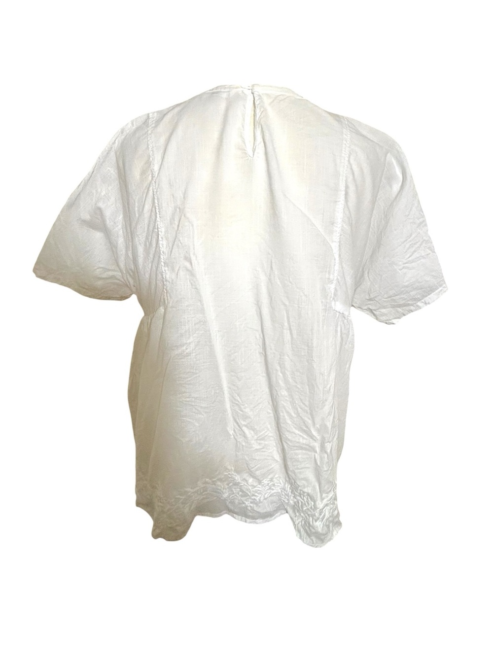 Uniqlo White Cotton Embroidered Summer Short Sleeve Relaxed Fit Blouse Sz Medium - Picture 4 of 8